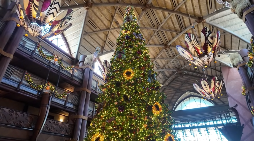 massive "showstopper" holiday tree at Disney’s Animal Kingdom Lodge
